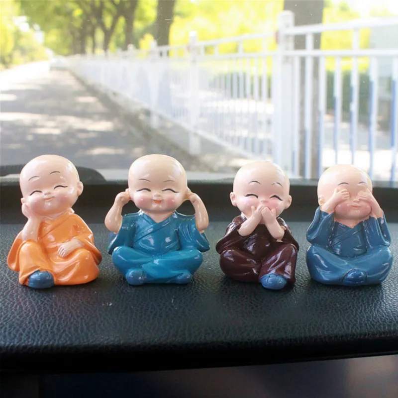 MR TEA 4Pcs/set Four Little Cute KongFu Monk Car Interior Display Decoration Car Ornaments Home Lovely Dolls Toy