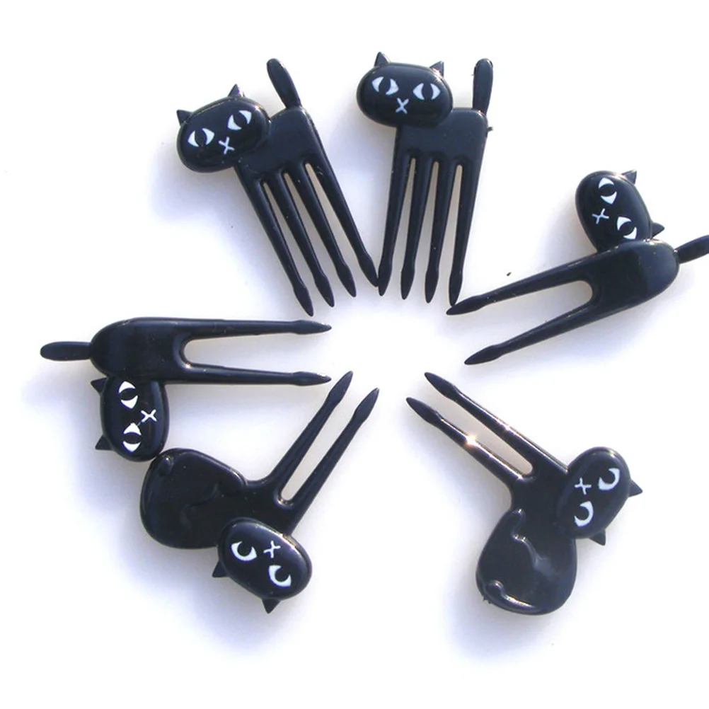 6pcs/set Black Cat Fruit Forks Snack Dessert Forks Food Picks Bento Accessories Kitchen Utensils