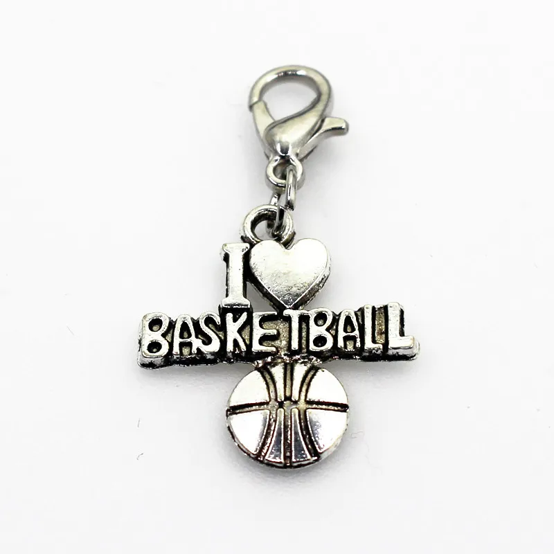 20pcs/lot Antique I Love Basketball Dangle Charms Lobster Clasp Diy Bracelets Jewelry Accessories