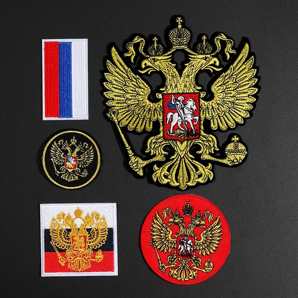 Fine Embroidery Russia Flags Patches for Jacket Back Vest Motorcycle Biker Russia National Emblem Double-eaded Eagle Badges