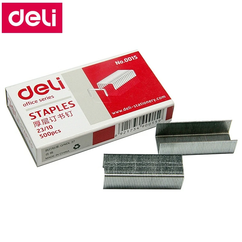 500PCS/BOX Deli 0015 Heavy duty staples 23/10 staples 12x10mm staples width 12mm height 10mm capacity 75pages 70g papers