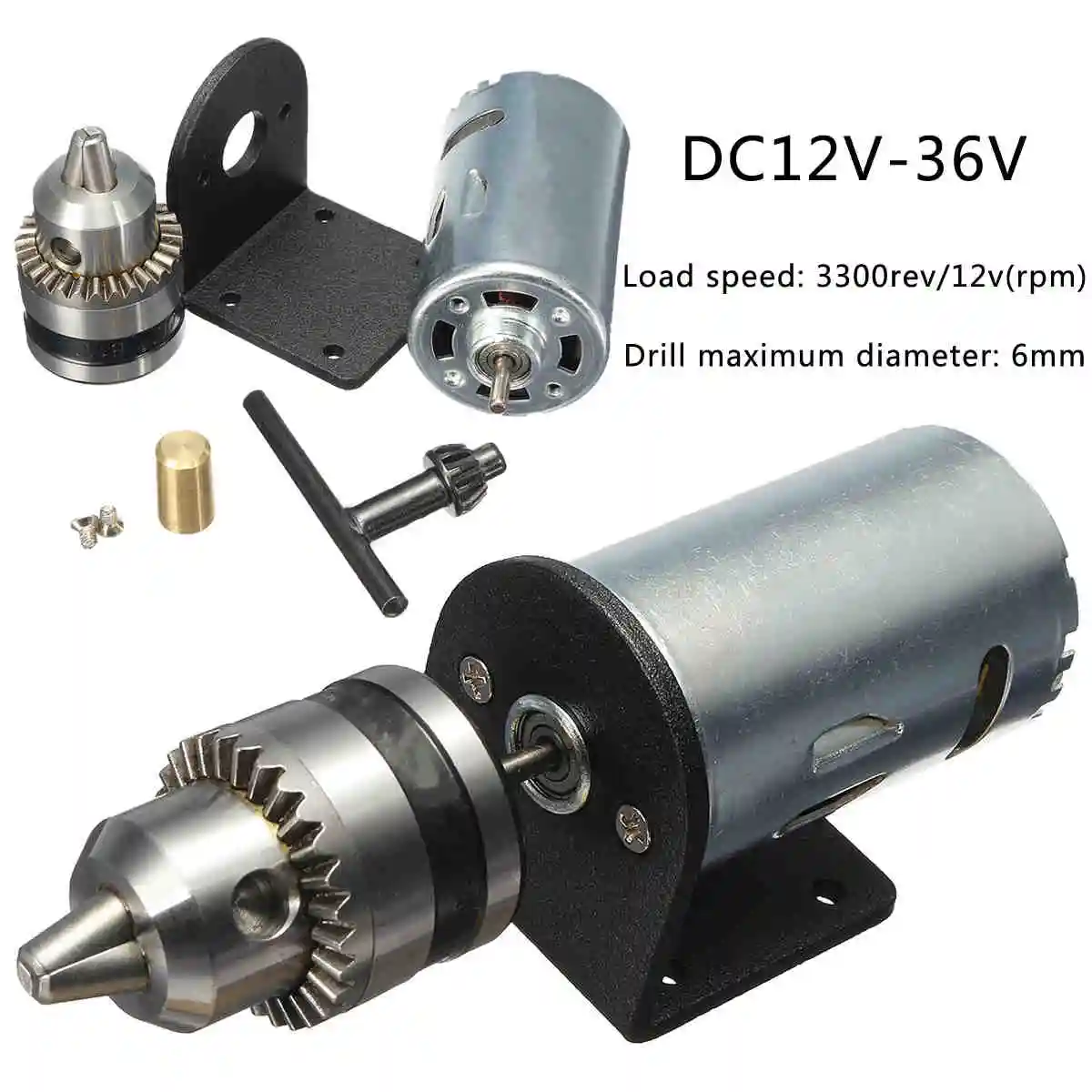 5-12V Mini Hand Drill DIY Lathe Press 555 Motor With Chuck+ Mounting Bracket