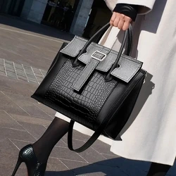 New Quality PU Leather Women Hand bags Crocodile pattern Tote bag Lock Shoulder Messenger Bags Retro Fashion Female Square bag