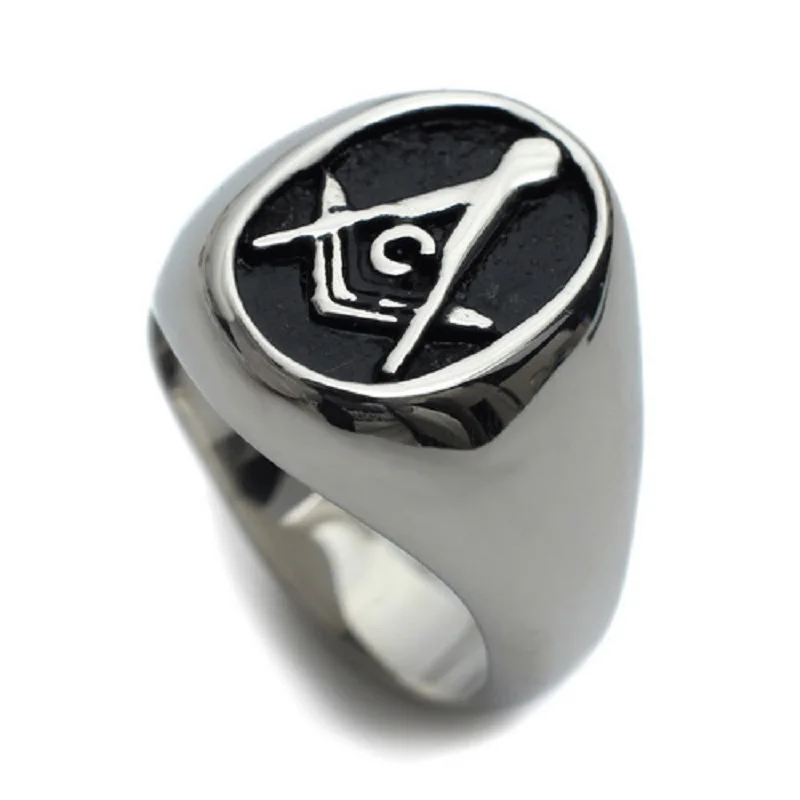 Silver color Black color Free Mason Ring - Freemasonry College Style Stainless Steel Mens Masonic Rings