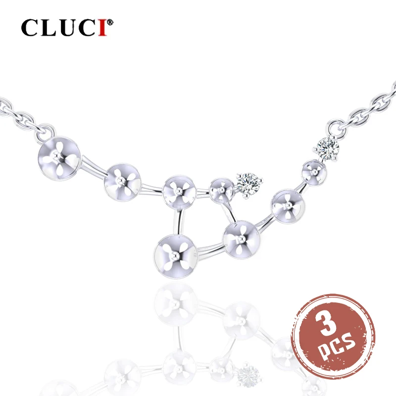 

CLUCI 3pcs Silver 925 Zircon Pearl Pendant Mounting for Women Wedding Jewelry 925 Sterling Silver Pendant Necklace SN052SB