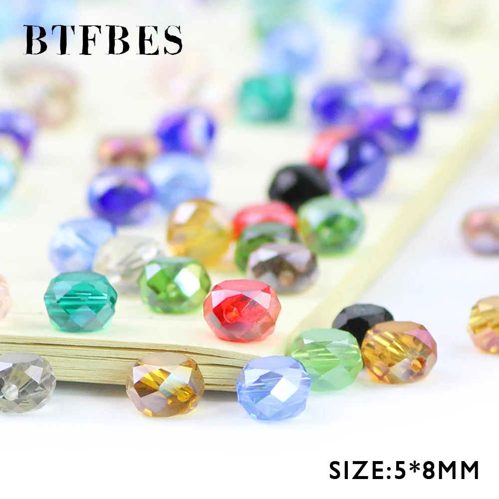 BTFBES Bread Shape Flat Round Austrian Crystal Beads 50pcs 5*8mm Top Quality Matte Glass Loose Beads For Jewelry Making Bracele