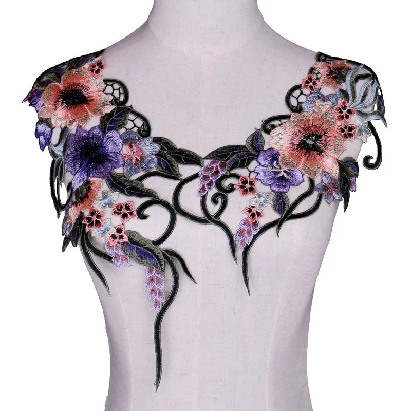 1 Pc Purple Embroidery Neckline Collar Venise Lace Flowers Neckline Applique Trim, Lace Fabric Sewing Supplies