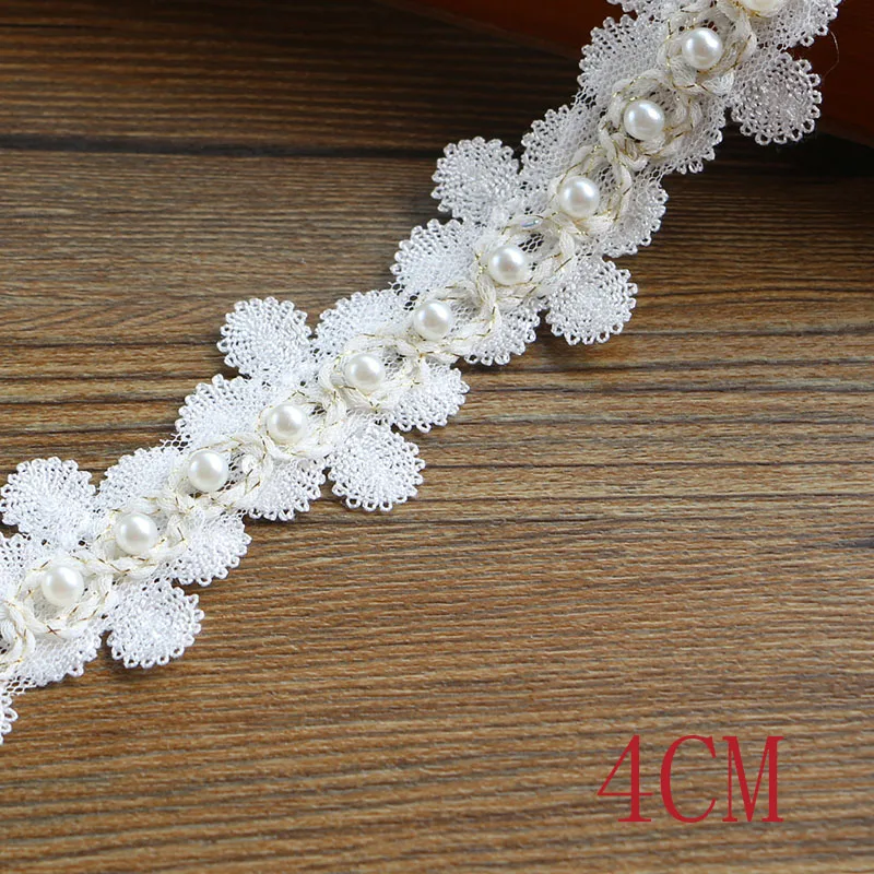 5CM 1 yards Pearl Flower Leaf Handmade Beaded Embroidered Lace  Trim Ribbon Applique Wedding DIY Garment Sewing Accessories