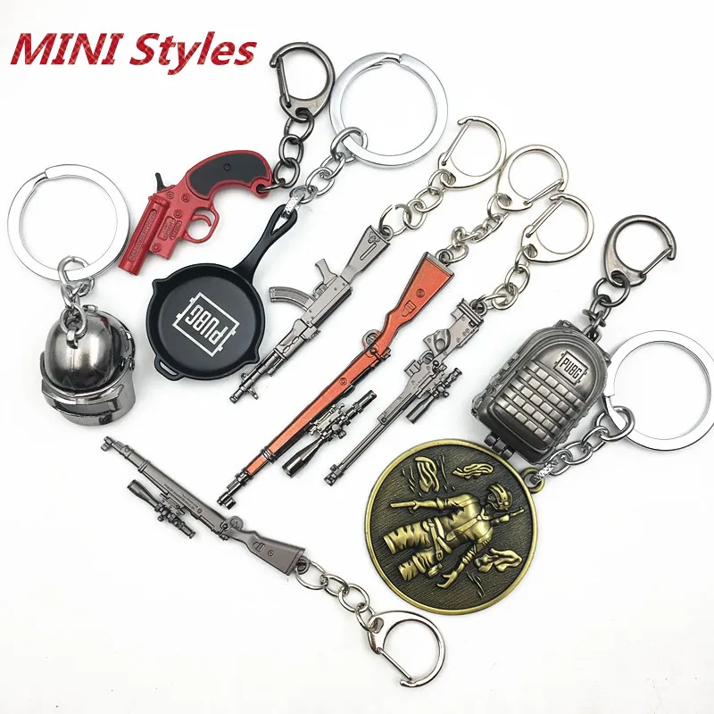 PUBG Keychain Helmet Backpack Pan Alloy Model Key Chain CS GO Weapon Keychains AK47 98K AWM Gun Model Mini Pendant llaveros