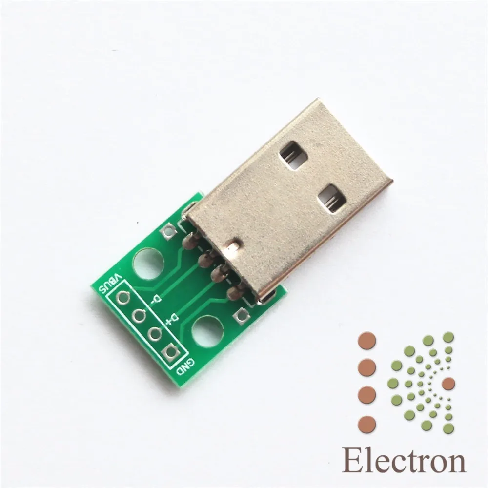 2pcs/set USB Male Connector Convert To PCB Board Solder 4-Pin DIP 2.54mm Pitch General