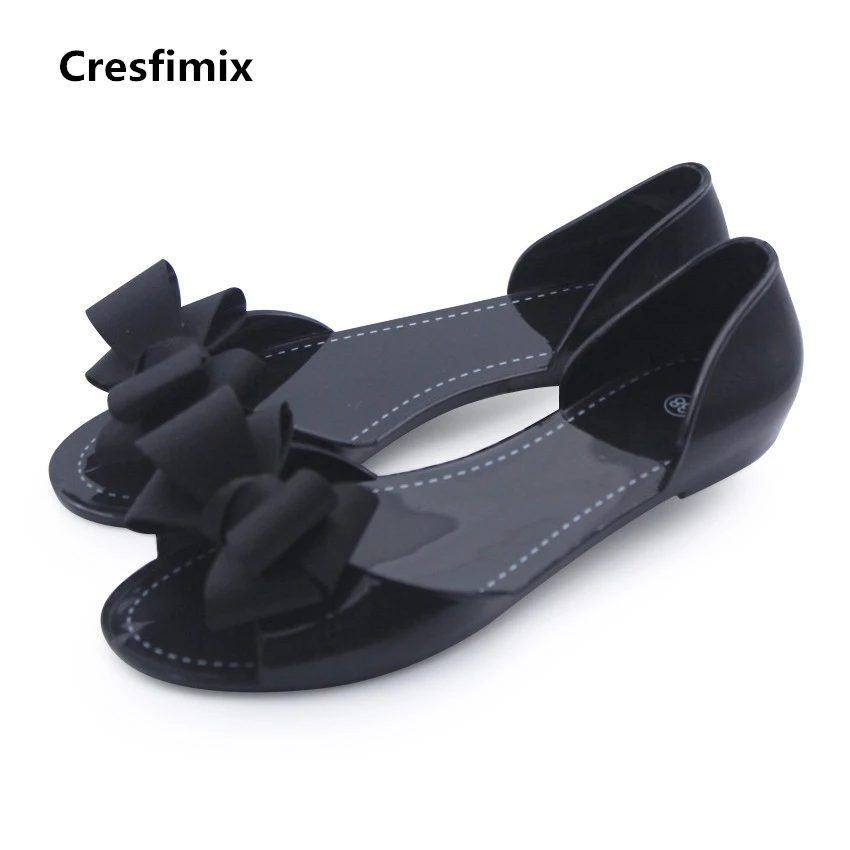 Cresfimix sandalias de mujer women casual home & beach sandals lady cute black bow tie jelly sandals lady casual soft sandals