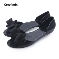 Cressimix sandalias de mujer donna casual casa e sandali da spiaggia lady cute black bow tie jelly sandals lady casual soft sandals