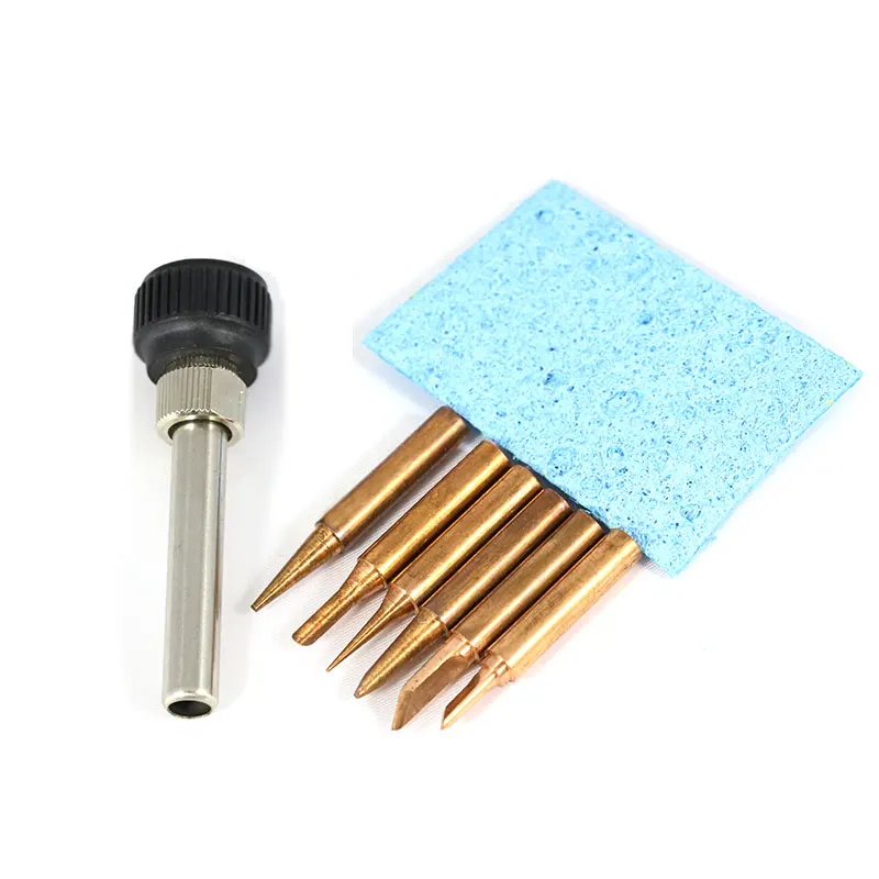 6pcs/lots Red copper Pure cupper Soldering tip Lead-free Solder tip+soldering casing Tool kit Diamagnetic DIY 900M-T FOR 936