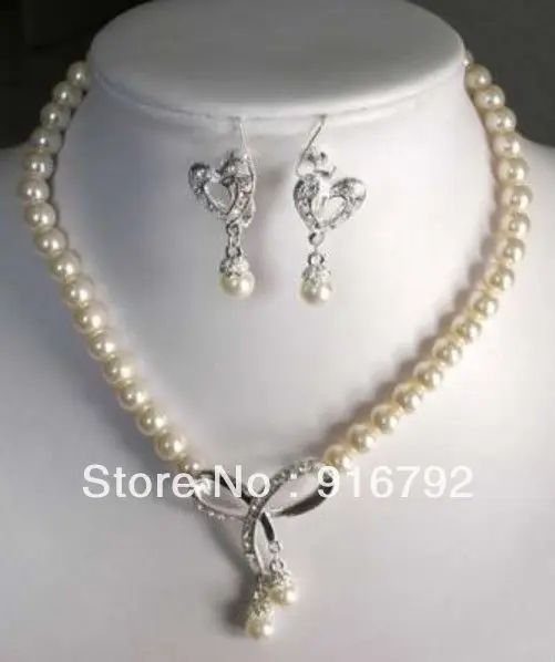 Wholesale free shipping Charmin 8-9mm White Akoya Pearl necklace & earring Set 18