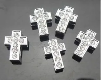 

50pcs/lot 8mm full rhinestones cross slide charms fit for 8mm diy leather wristband bracelet