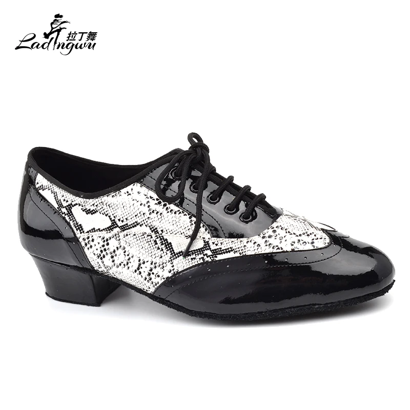 Ladingwu-zapatos de PU con textura de serpiente y negro para hombre, calzado Social para baile de salón, fondo suave, zapatos latinos para baile