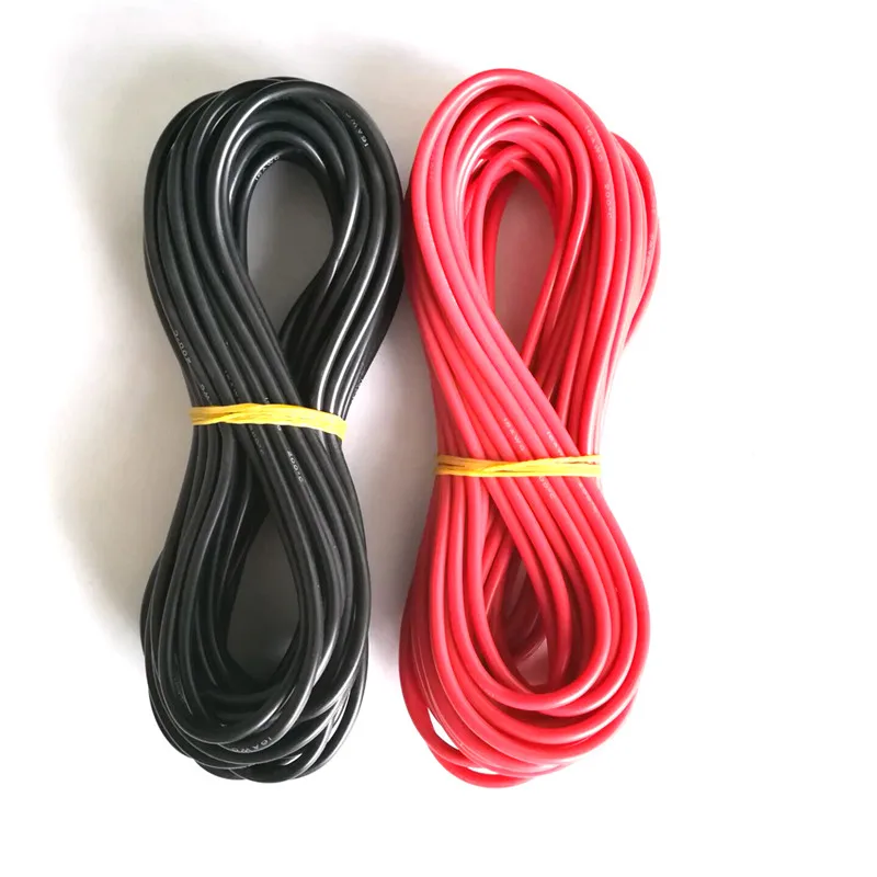 10meter/lot High Quality wire silicone 10 12 14 16 18 20 22 24 26 AWG 5m red and 5m black color