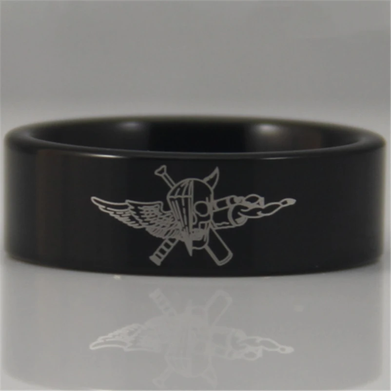 

Free Shipping USA UK Canada Russia Brazil Hot Sales 8MM Black Pipe Marine Force Recon Military Design Tungsten Comfort Fit Ring