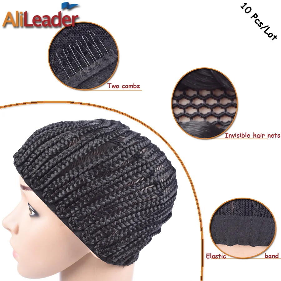 Good Cornrows Cap For Easier Sew In Braided Wig Caps Crotchet Black Color Crochet Braids Wig Cap Weave Cap For Making Wig image 3