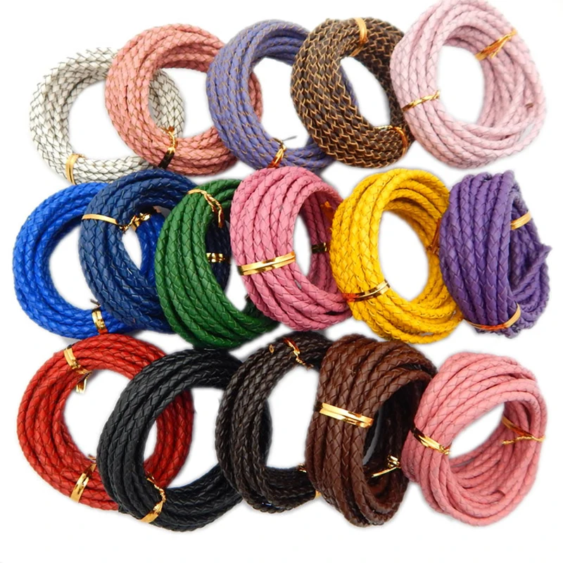 BC JEWELRY Fashion 5mm DIY Round Braided Genuine Leather Cord Rope String Faux Cord  for Jewelry Necklace Bracelet Craft Making