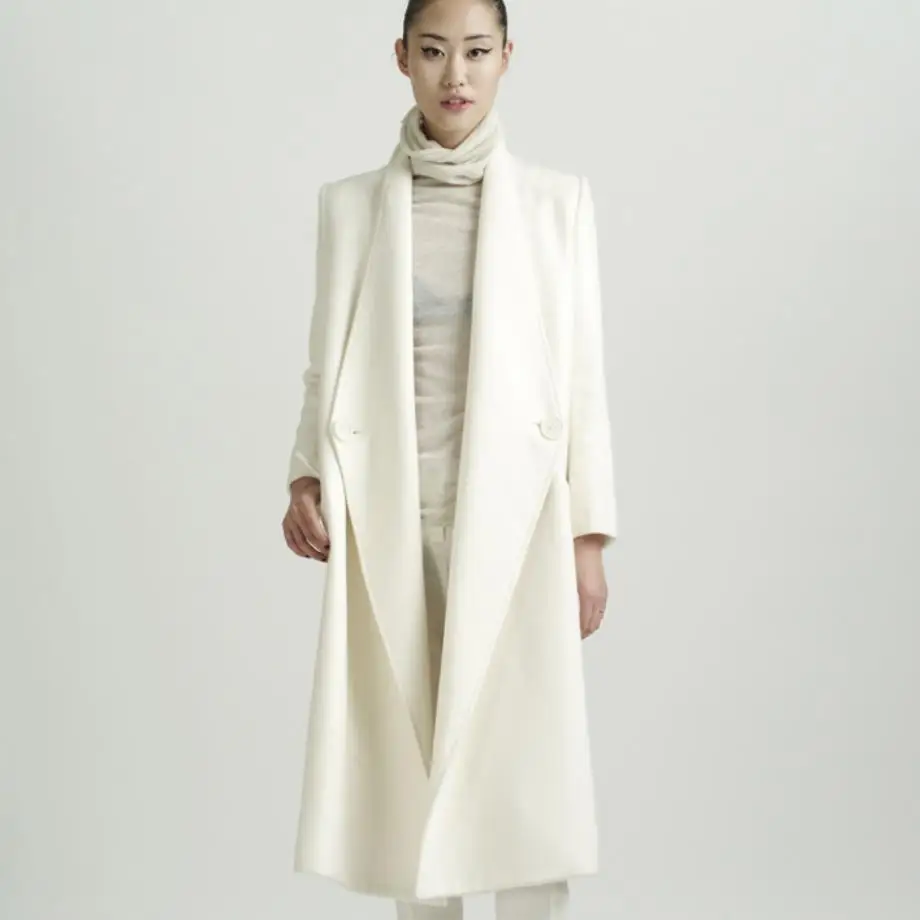 

Autumn and winter new women wool blends fashion single-breasted large lapel long cashmere coat