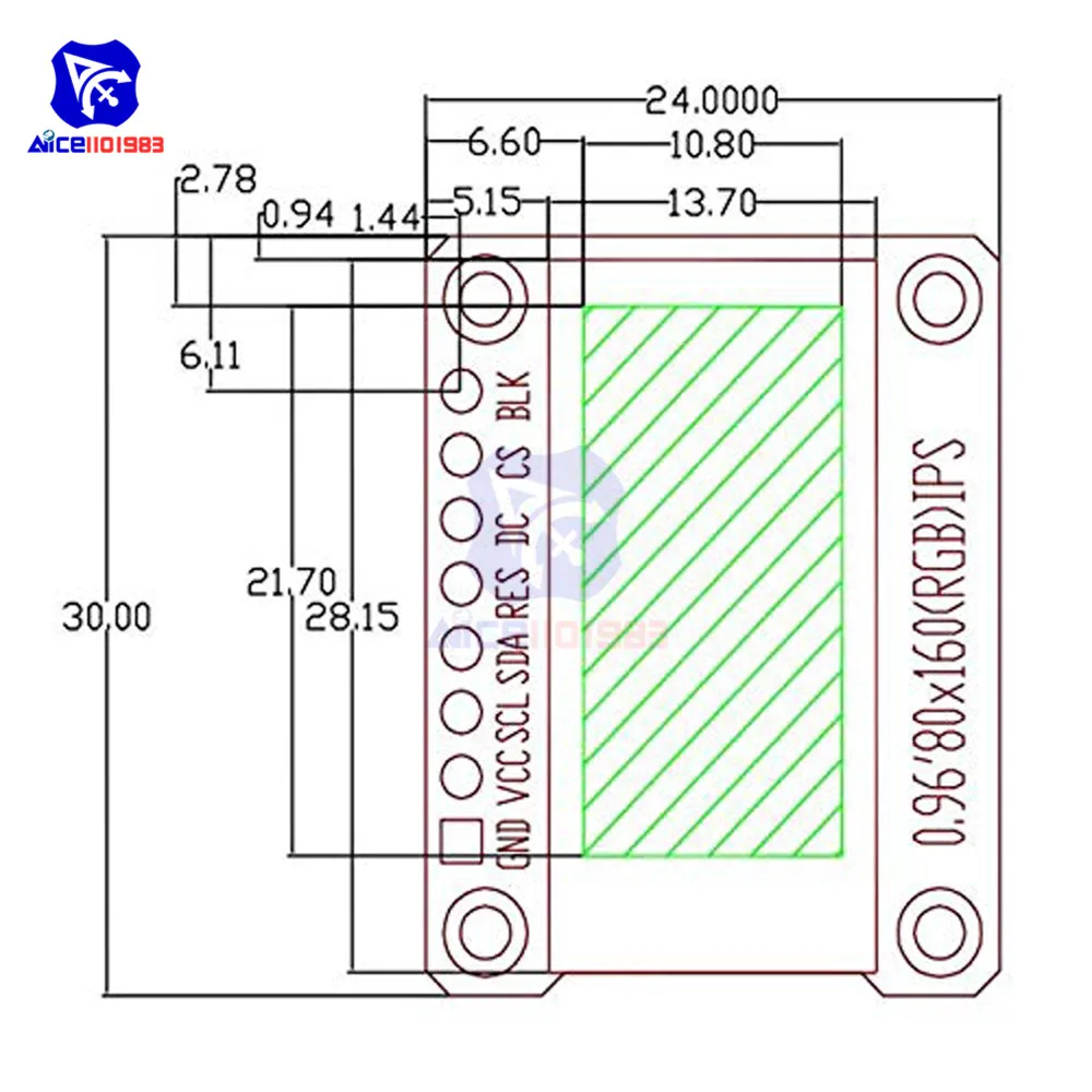 0.96 Inch 7Pin Full Color 80*160 TFT LCD IPS Screen Display Module SPI Interface ST7735 IC Driver for Arduino C51 STM32 3.3V