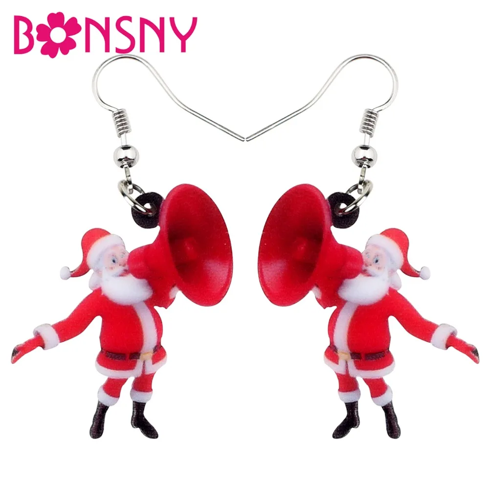 Bonsny Acrylic Christmas Loudspeaker Santa Claus Earrings Drop Dangle Cute Ornaments Jewelry For Women Girls Teens Charms 2018