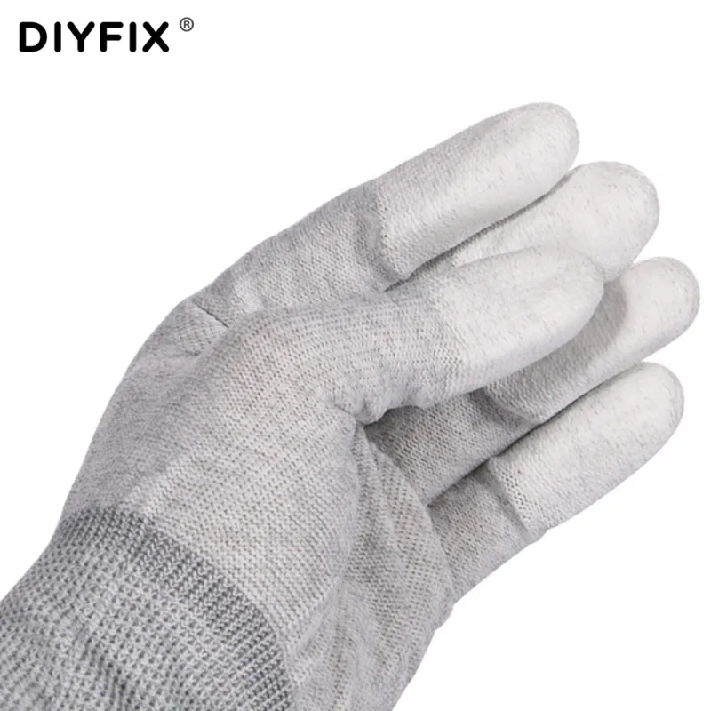 DIYFIX-guantes antiestáticos ESD, protectores de manos antideslizantes de PU, recubiertos en la parte superior de los dedos para PC, trabajos de reparación electrónica de ordenador, 1 par