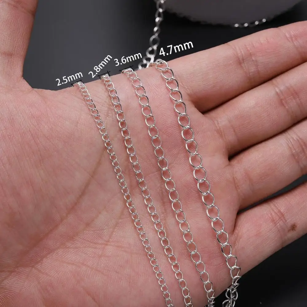 5m/lot 2.5 2.8 3.6 4.8 mm Long Open Link Ring Extended Extension Necklace Chains Tail Extender Chain For Jewelry Making Supplies