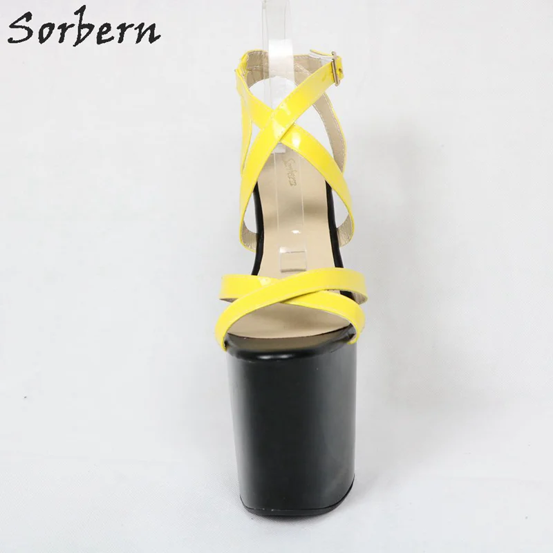Sorbern Yellow 20Cm High Heel Sandals Women Spike Heeled Platform Sandals Summer Style Cross Strap 2019 Runway Shoes Size 39