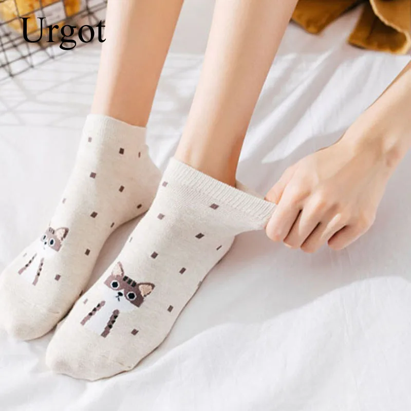 Urgot 5 Pairs Women's Socks Candy Color Small Animal Cartoon Pattern Boat Sock for Summer Breathable Casual Girls Funny Fashion