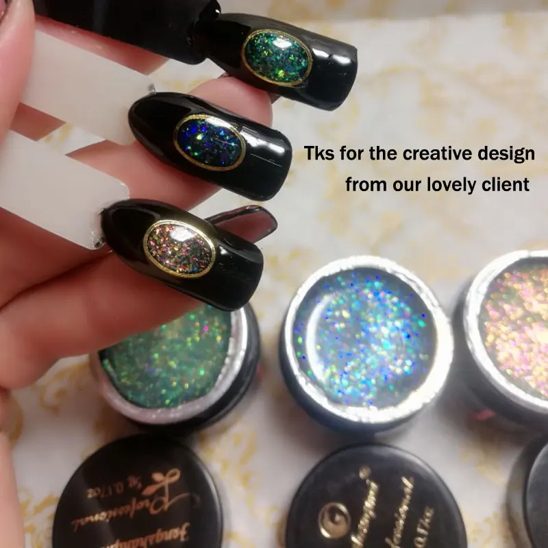 fengshangmei 5g Glitter Gel Polish Super Shine Aurora Top Coat Gel Varnishes Nail Designs Top Coat UV Gel With Sparkles