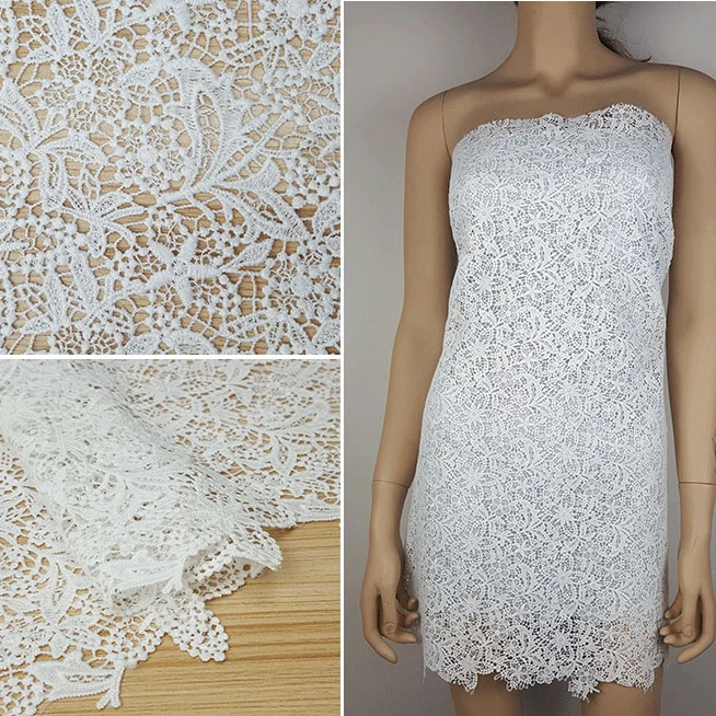 2yards White Hollow African Cord Lace Fabric 2018 High Quality French Guipure Nigerian Lace Fabrics For Sewing Wedding Dress