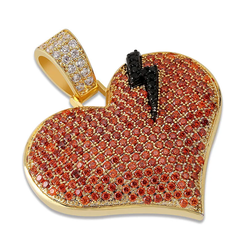 

Хип-хоп Micro Pave Розовый AAA Цирконий Bling Ice Out Молния Сердце Подвески Ожерелье для Мужчин Рэпер Ювелирные Изделия Прямая Доставка