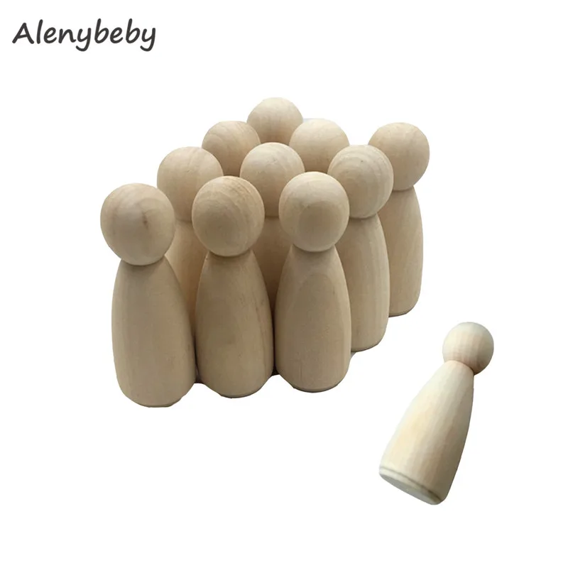 Men Woman Mixed Plain Blank 55mm Natural Wood People Peg Dolls Unpainted Figures Wedding Cake Family Peg Dolls Christmas Gift