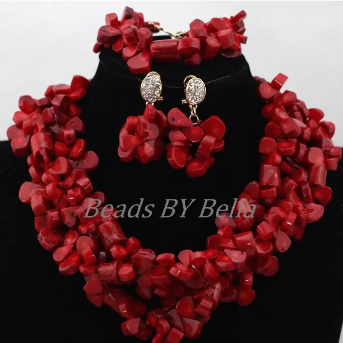 Traditional Nigerian Wedding Beads Choker Necklace Jewellery Red African Coral Beads Bridal Jewelry Sets Free Shipping ABK183