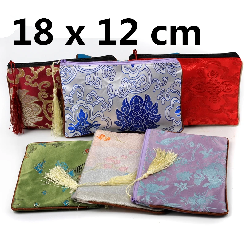 

Rectangle Vintage Tassel Zipper Purse Travel Jewelry Bag Silk Brocade Cosmetic Makeup Pouch Phone Wallet wholesale 10pcs