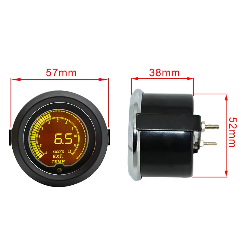 52mm Exhaust Gas Temp Gauge EGT Gauge LCD Digital 7 Color Display With Sensor