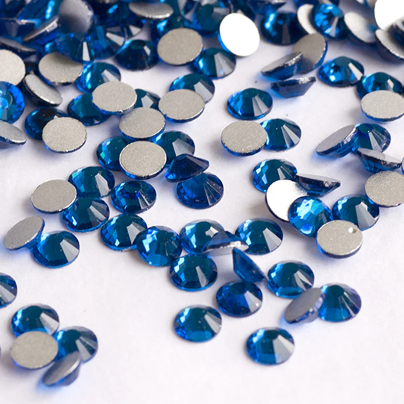 YANRUO 2058NoHF SS3-SS30 Capri Blue Glass Crystal Flatbacks Strass Non Hot Fix Rhinestones For Nail Art Decorations