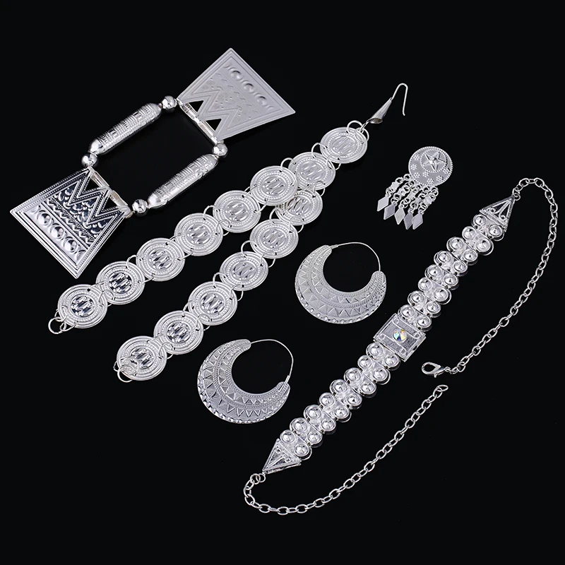 Ethlyn Silver Color/ Gold Color Eritrean Wedding Traditional Jewelry Sets Five Pcs Choker Sets S84