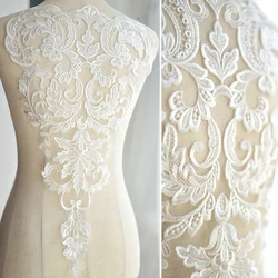 Applique per abito da sposa 3D con perline fatte a mano in pizzo francese, copricapo da sposa fai da te, colletto in pizzo bianco avorio, toppa in tessuto di pizzo