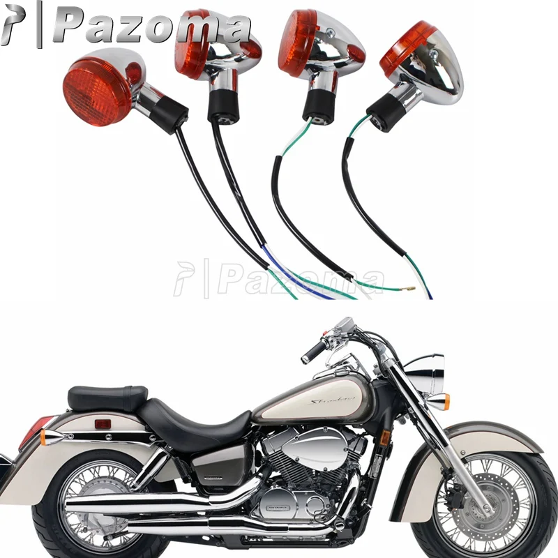 

Motorcycle Chrome Rear and Front Turn Signal Indicator Blinker Light for Honda Shadow 400 750 VT750 04-07