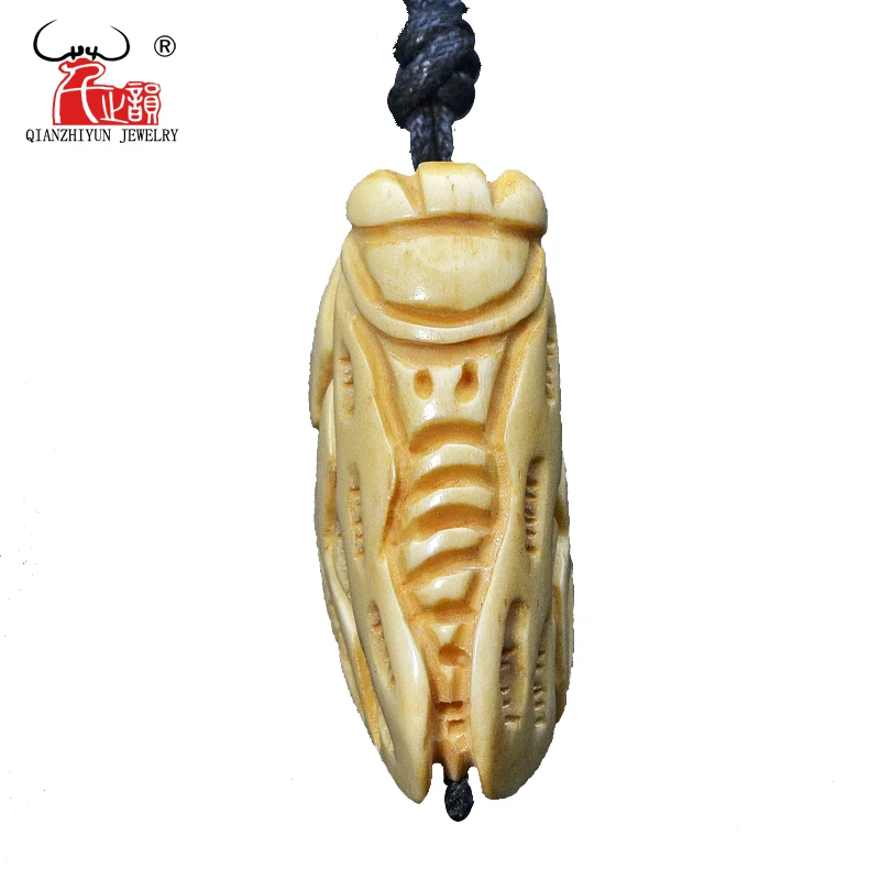 GX116 Hot Sale handmade jewelry man Vintage yellow Yak bone Tibet pendant necklace handmade craft cicadas