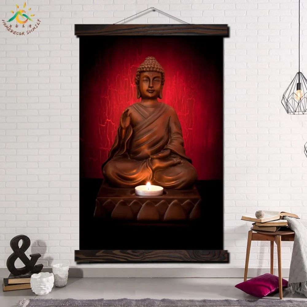 

Buddha Candle light Single Vintage Posters and Prints Scroll Painting Canvas Wall Art Pictures Framed Painting Home Decoration