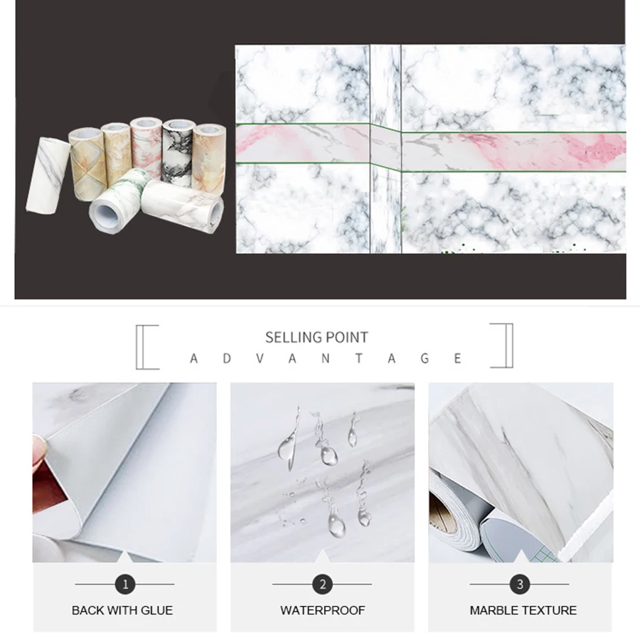 Marble Pattern Self-Adhesive Wall Stickers Skirting Waistline Living Room Door Frame Window Sill Waveguide Line Waterproof Film