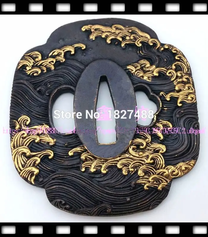 High Quallty Japanese katana Copper Tsuba WAKIZASHI Sword Accessories W/Seawater Design