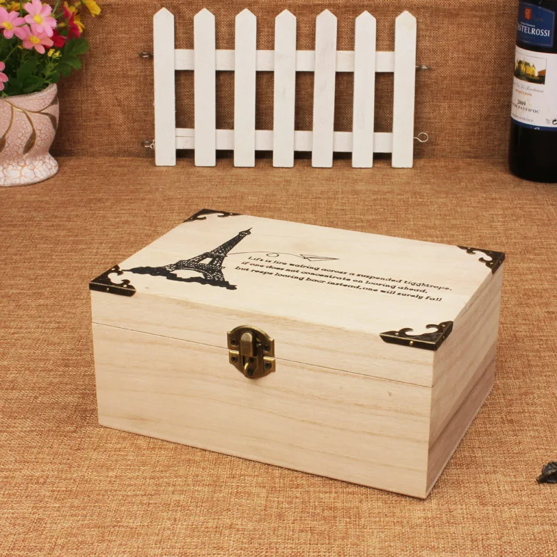 Hot zakka paulownia box with lock storage box creativity jewelry box wholesale Antique small storage vault