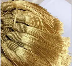 FASMILEY frędzle do biżuterii DIY akcesoria 9cm jedwabne Tassel złote ozdoby akcesoria do ręcznego wytwarzania biżuterii dostarcza 100 sztuk LS018