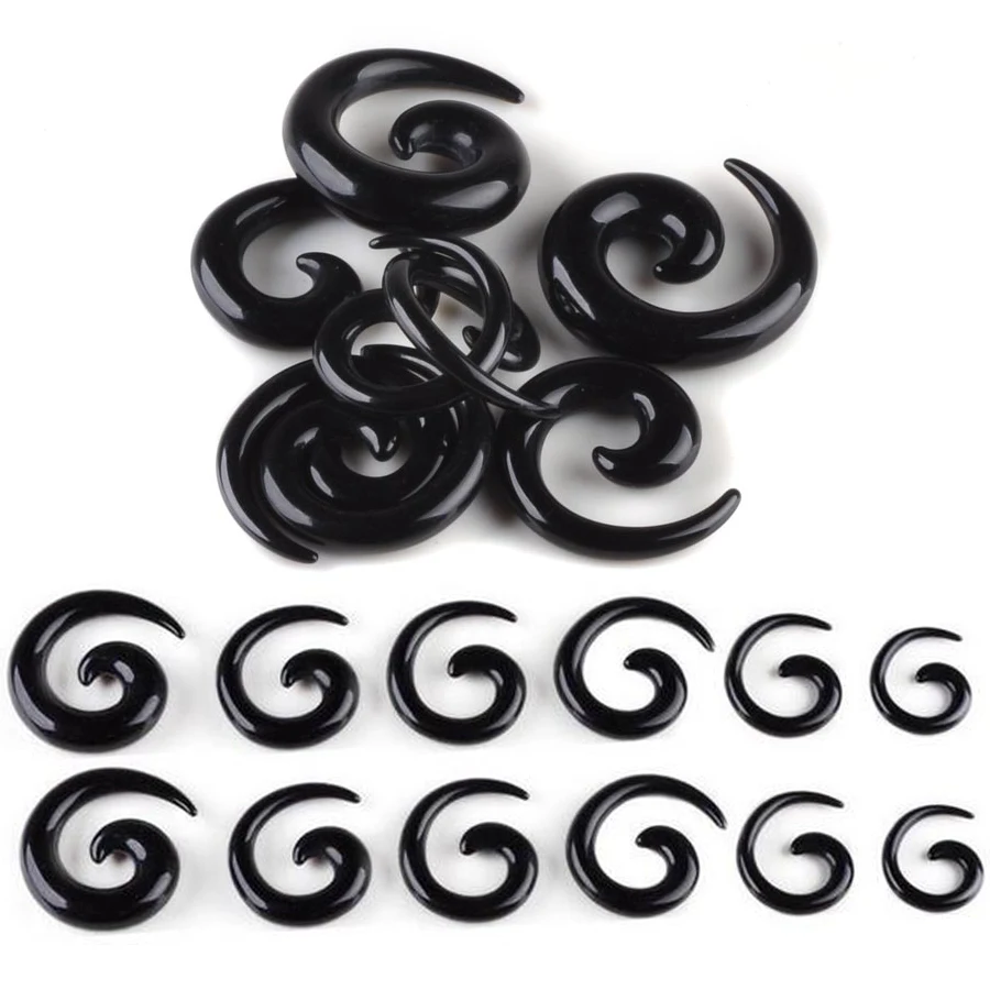 Hurtownie 12 sztuk/partia czarne spiralne ucha zwęża Piercing ciało biżuteria Lot akrylowe ucha zwęża fałszywe Ear Expander Plug Tunnel Kit