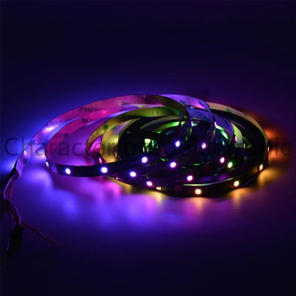 DC5V WS2812B 30/60/144 leds/m Smartled pixel RGB individually addressable led strip light Black/White PCB IC WS2812 pixel strips